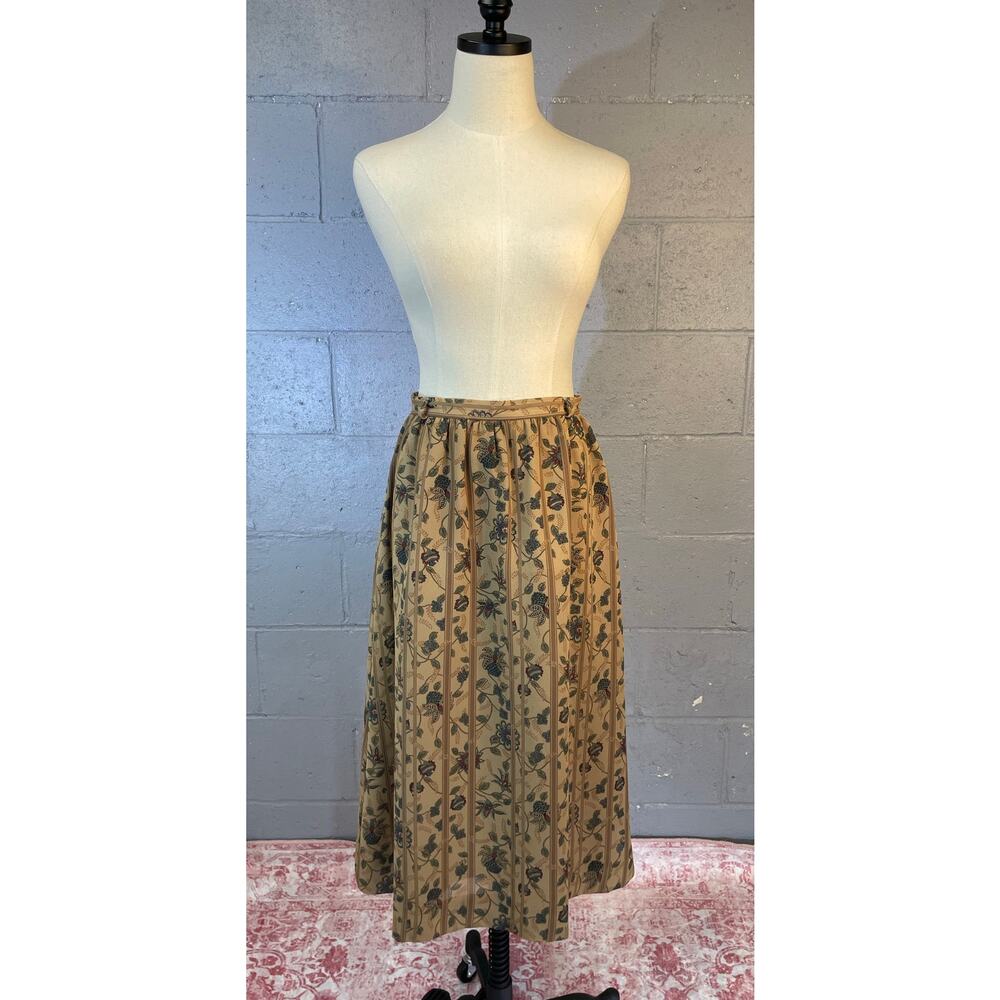 Vintage 1970s Beige Paisley 2 Piece Skirt Blouse Set Bow Tie Neck Midi Med SZ 10 - Picture 9 of 10